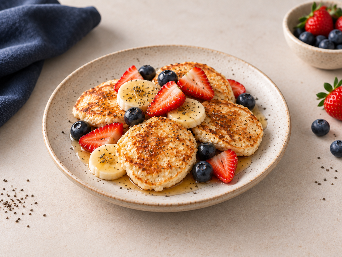 Receita da Cozinha com frutas, banana e mirtilos